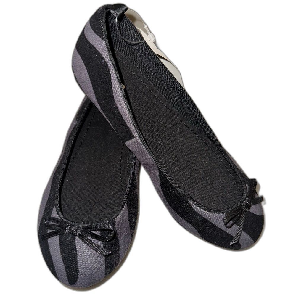 NEW Gap kids girls shoes 12~5 6 7 ballet flats Animal Print black gray slip on